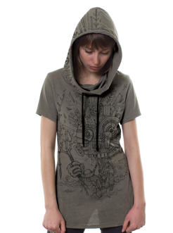 psychedelic abstract women open back hooded dark grey shirt